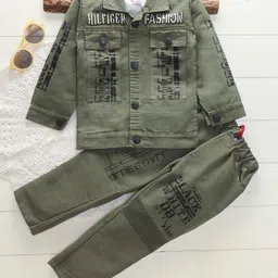 Shirazi Boys Printed Shirt Collar Denim Jacket With Trouser-image-127