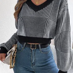 StyleCast x Revolte Women Striped Crop Pullover Sweaters-image-82