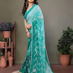 yourwish Geometric Printed Pure Georgette Block Print Saree image 2