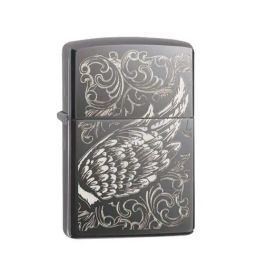Zippo Black Filigree Flame and Wing Design Brass Windproof Pocket Lighter-image-2