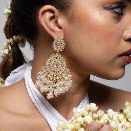 Teejh Gold-Plated Hritika Pearl & Polki White Earrings for Women-30