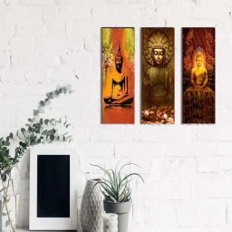 eCraftIndia 6MM MDF Set of 3 Lord Buddha Satin Matt Texture UV Art Painting-2