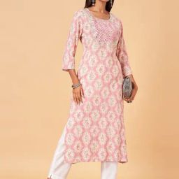 YU by Pantaloons Pink Embroidered Straight Kurta-picture-30