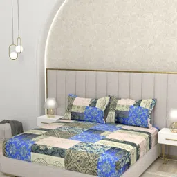 Pure Decor Blue & White Printed 300 TC Pure Cotton King Bedsheet Sets - 2.74 m x 2.74 m-image-93
