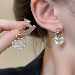 VAGHBHATT Gold-Plated Artificial Stones Studded Heart Shaped Drop Earrings image 2