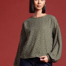 all about you Micro Print Puff Sleeves Top-image-99