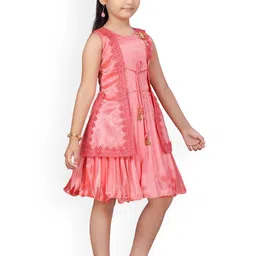 Aarika Girls Peach-Coloured Solid A-Line Dress image 3