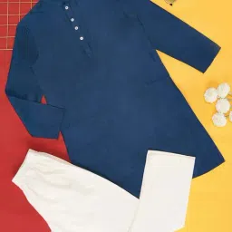 Indus Route by Pantaloons Kids Blue & White Regular Fit Full Sleeves Kurta Set-image-34