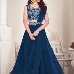 KALINI Embroidered Thread Work Semi-Stitched Lehenga & Unstitched Blouse With Dupatta-picture-17