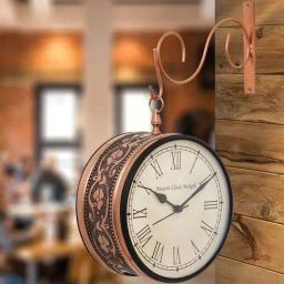 eCraftIndia Copper & Beige Metal Double Sided Station Hanging Wall Clock-image-8