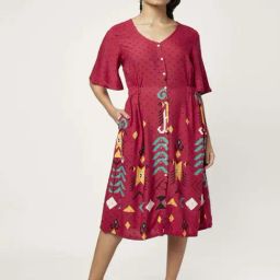 People by Pantaloons Red Printed A-Line Dress-image-47