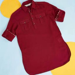 Indus Route by Pantaloons Kids Maroon Cotton Regular Fit Full Sleeves Kurta-image-79