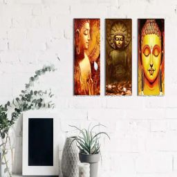 eCraftIndia 6MM MDF Set of 3 Lord Buddha Satin Matt Texture UV Art Painting-image-42