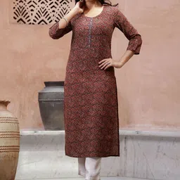 Sangria Round Neck Ethnic Motifs Printed Cotton Straight Kurta-picture-16