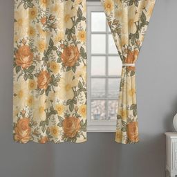 ANA Yellow & Orange 2 Pieces Floral Room Darkening Cotton Window Curtain-image-72