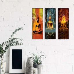 eCraftIndia 6MM MDF Set of 3 Lord Buddha Satin Matt Texture UV Art Painting-image-81