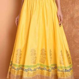 Kaanchie Nanggia Yellow Cotton Printed Skirt-image-15