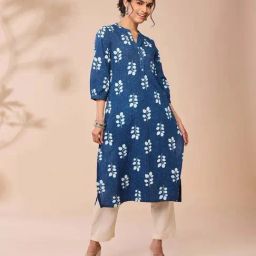 Daali Navy Cotton Regular Fit Printed Kurta-image-23