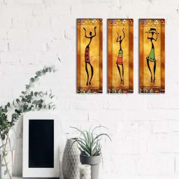eCraftIndia 6MM MDF Set of 3 Dancing Tribal Women Satin Matt Texture UV Art Painting-18