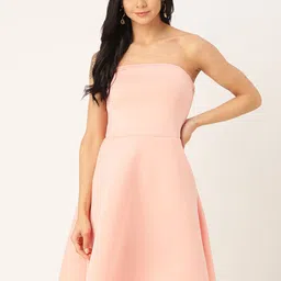 DODO & MOA Women Peach-Coloured Solid Strapless A-Line Dress-image-21