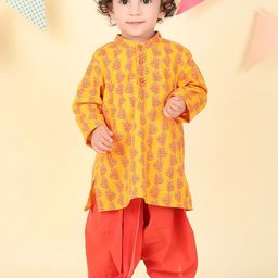 Fabindia Boys Ethnic Motifs Printed Regular Pure Cotton Kurta with Dhoti Pants-image-7