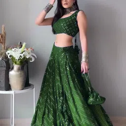 ZAALIMA FASHION Embroidered Sequinned Semi-Stitched Lehenga & Unstitched Blouse With Dupatta-image-32
