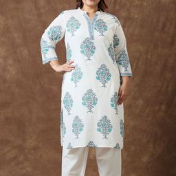 Sizeupp Women Plus Size Floral Printed Festive Cotton Straight Kurtas-image-50
