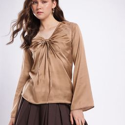 Stylecast X Hersheinbox Tie-Up Detailed V-Neck Flared Sleeve Regular Top image 3