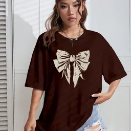 CORSICA Women Bow Print Printed Round Neck Relaxed Fit T-shirt-image-76