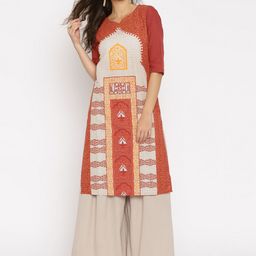 Aurelia Red & Off-White Printed Kurta-image-26