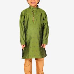 Pro-Ethic Style Developer Kids Green & Beige Printed Full Sleeves Kurta with Pyjamas-44