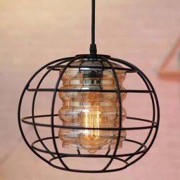 Homesake Black & Amber Metal Sphere Cage Pendant Lighting With Cylinder Shades-image-51