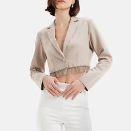 Kazo Beige Embellished Cropped Jacket-image-75