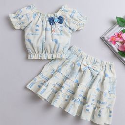 The Magic Wand Girls Printed Short Sleeves Top With Skirt-image-7