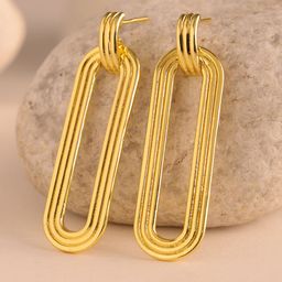 Voylla Gold-Plated Contemporary Fluted Dangler Drop Earrings-62