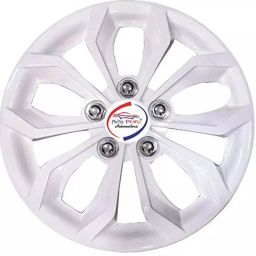 Auto Pearl White08 R13 33.02 cm (13 Inch) Press Type Wheel Hubcap with Retention Ring Glossy White Wheel Cover for Datsun Datsun GO Datsun GO T CVT Petrol (Set of 4)-picture-20
