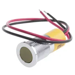 RS PRO Yellow Panel Mount Indicator 6-36V DC, Mounting Hole Size 14 mm, Termination Type Lead Wires, IP Rating IP67, Model No 7039074-18