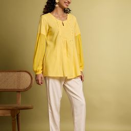 Taneira Linen Embellished Keyhole Neck Anarkali Kurti-picture-17