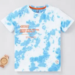 Ed-a-Mamma Kids Blue & White Cotton Printed T-Shirt-image-90