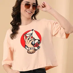 OWL MINK Women Printed Pure Cotton Pockets T-shirt-image-89