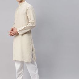 MAG Men Cream-Coloured Solid Regular Kurta with Pyjamas image 2