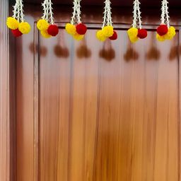 SATVIK CREATIONS Red & Yellow Pom Pom Thoran Festive Decor-image-92