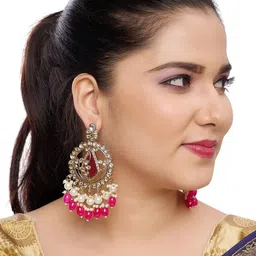 Rhymee Gold-Plated Kundan & Beaded Drop Earrings-12