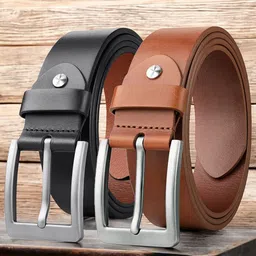 ZORO Pack Of 2 Men Solid Tang Closure Leather Casual Belt-image-96