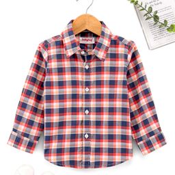 Babyhug Cotton Woven Full Sleeves Checks Shirt - Orange Navy-image-4
