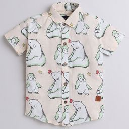 Polka Tots Half Sleeves Snow Bear Printed Shirt - Peach-image-51