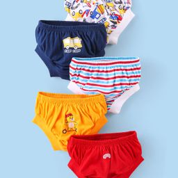 Doodle Poodle 100% Cotton Knit Striped & Cars Printed Briefs Pack of 5 - Multicolour-image-33