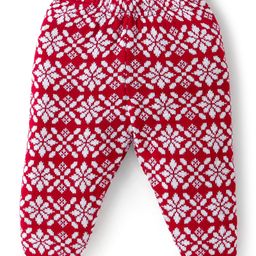Babyhug Acrylic Knit Full Length Fleece and Woollen Pant Floral Design - Red-image-32