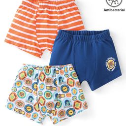 Babyhug 100% Cotton Antibacterial Trunks Crocodile Print Pack of 3 - Orange & Blue-image-29