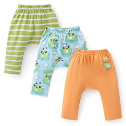 Babyhug Cotton Knit Full Length Striped Diaper Leggings Frog Print Pack of 3 - Multicolour-image-20